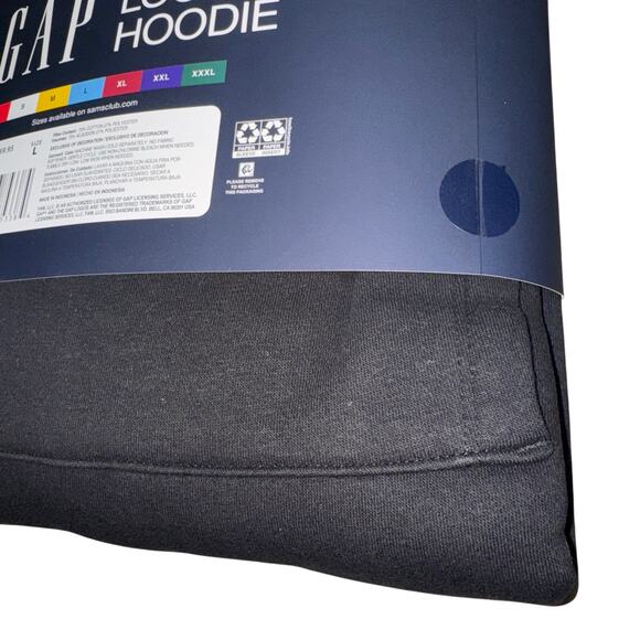 GAP Hoodie Mens Large True Black Logo 1969 Embroidered Pullover Fleece - Picture 11 of 13